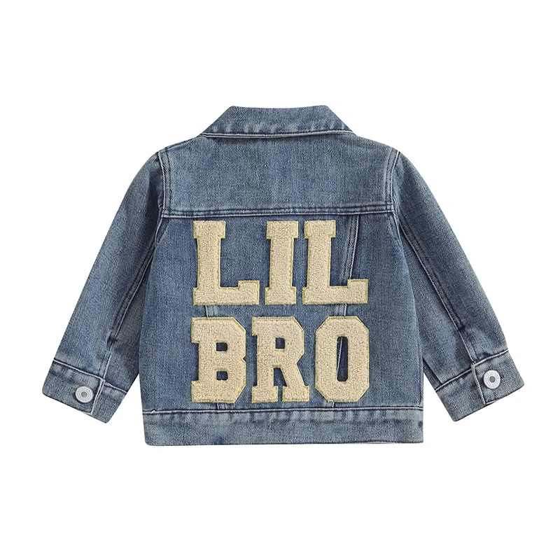 Pudcoco Baby Boy Denim Jacket Back Letter Embroidery Infant Button-Down Jeans Turn-Down Collar Toddler Coat Outerwear 0-18M