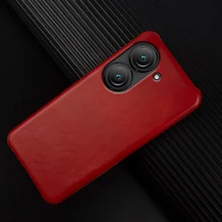Leather Oil Wax Phone Case - Luxury Protective Back Cover & Shell for Asus Zenfone 9 (Ruby Red 5211)