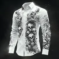 Hip Hop crâne imprimé chemise hommes Streetwear 2025 à manches longues hauts urbain à la mode graphique t-shirt décontracté coupe ample vêtements gothiques 5