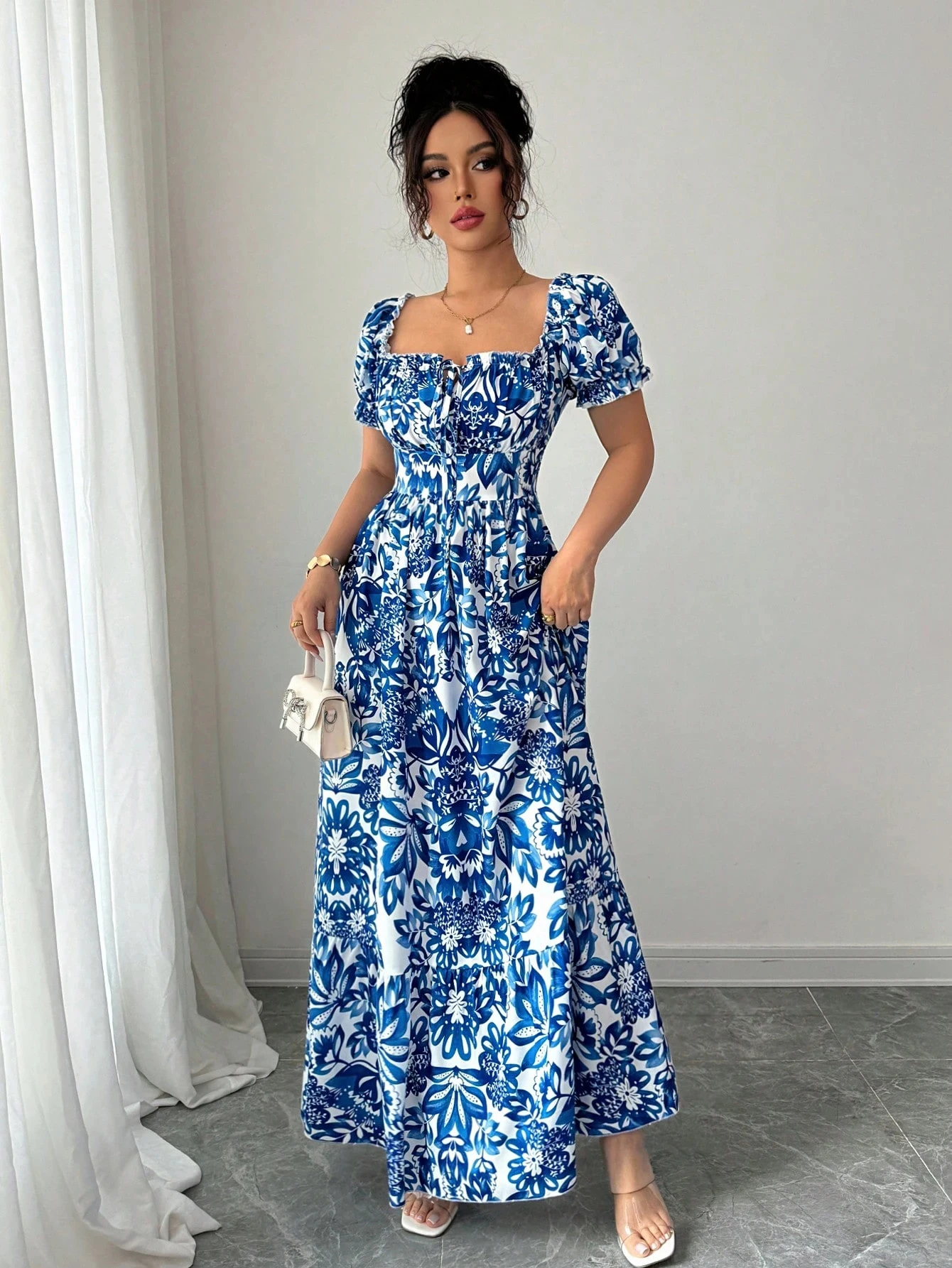 Women's Casual Dresses Puff Sleeve Floral Print Tie Front Dress Boho Dress Vacation Beach Picnic Date Party Summer Dress 6