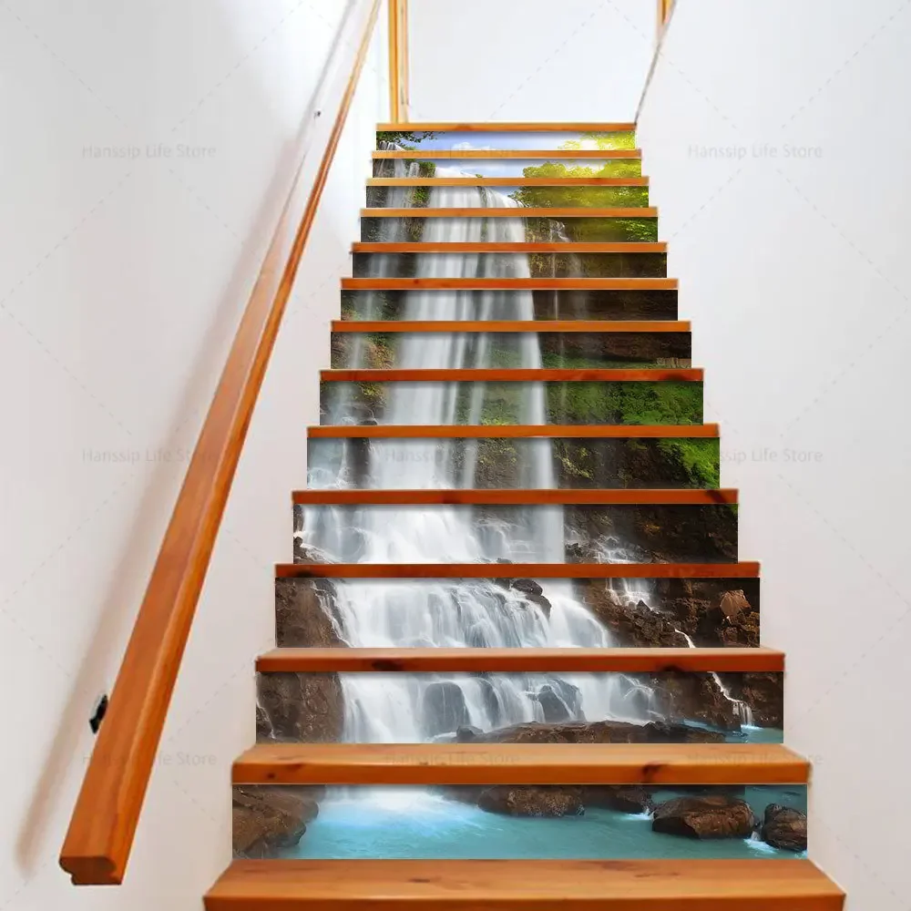 Floor Stickers Vinyl Stair Nosing Natural Landscape Staircase Stickers Decal Waterproof Vinyl Floor Landscape Stairway Riser Covering 6pcs/13pcs