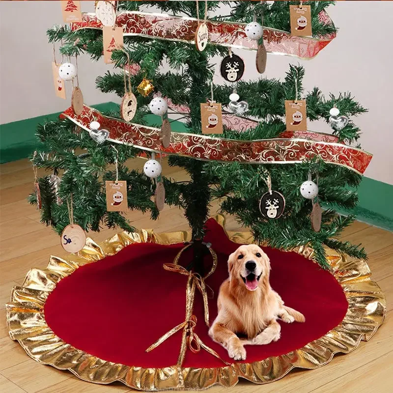 100/90cm Red Christmas Tree Skirts Non-woven Fabric Christmas Carpet Tree Skirt Decoration Christmas New Year Home Decoration