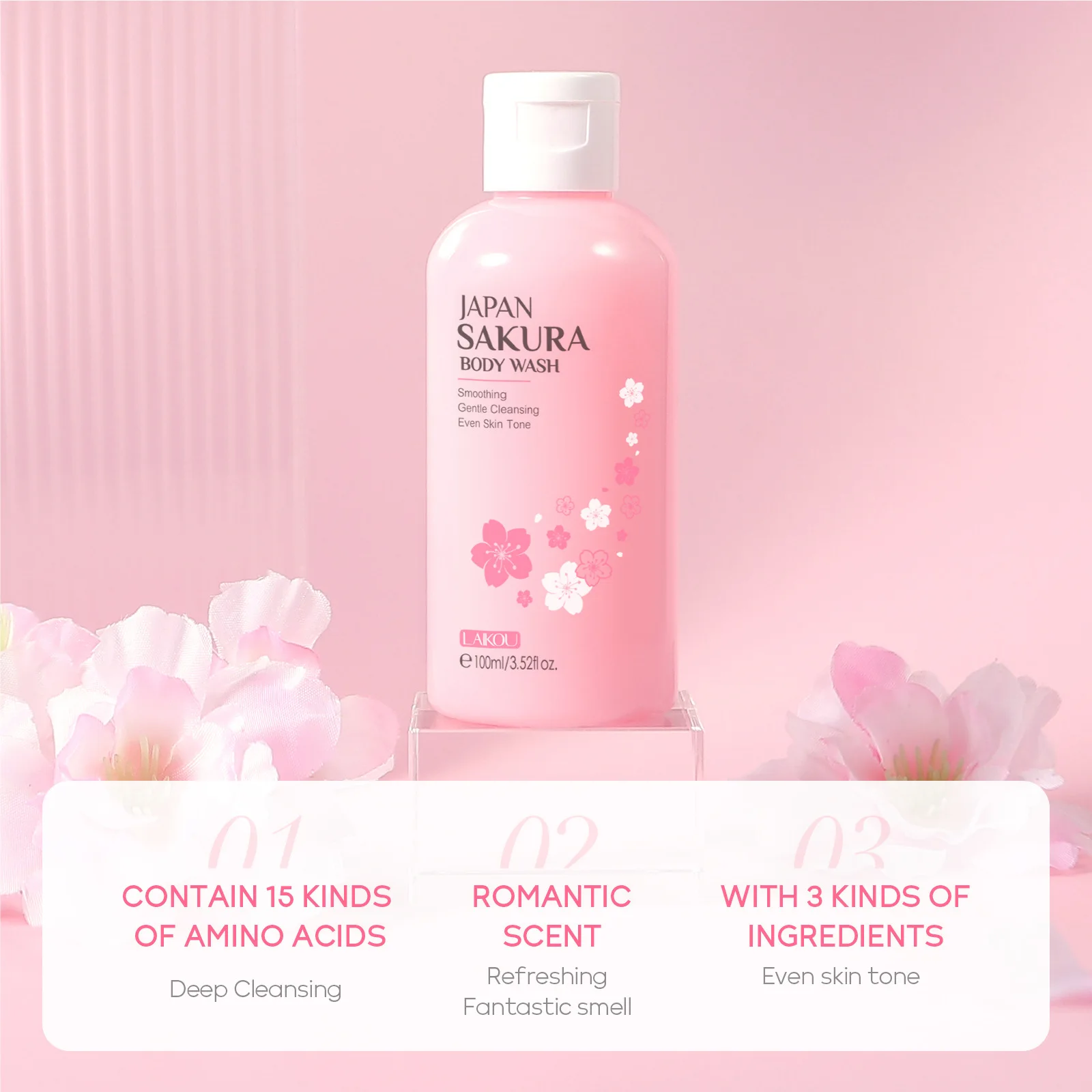 LAIKOU Sakura Shower Gel Long Moisturizing Smooth Long Lasting Fragrance Gentle Foam Body Cleansing Bath Product 100ml