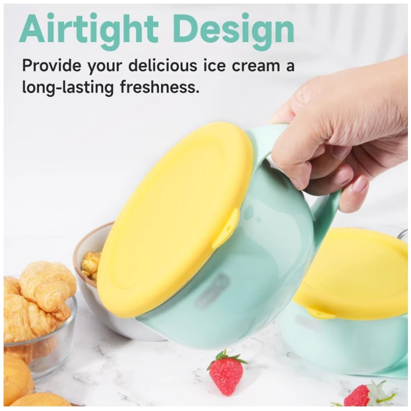 Reusable Silicone Lids Bowl and Food Covers for Dash My Mug Ice Cream Storage Leak Free Lid 5.9 Inch Lt.Green Yellow White Color