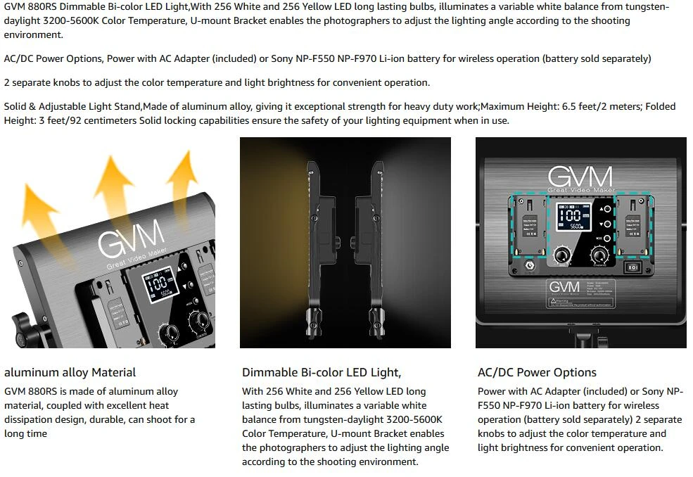 GVM 880RS RGB LED Video Light 3200-5600K Full Color 60W Photography 2 Sb72ba62096f0466b84a9f635354587eeJ