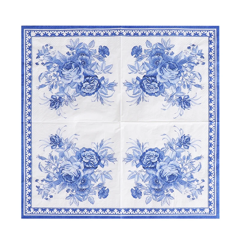 33*33cm 2-Ply New Chinese Colourful Napkins Blue Printed Paper Napkins Wedding Paper Butterfly Bone Bart 10/20pcs/Pac paper napkins