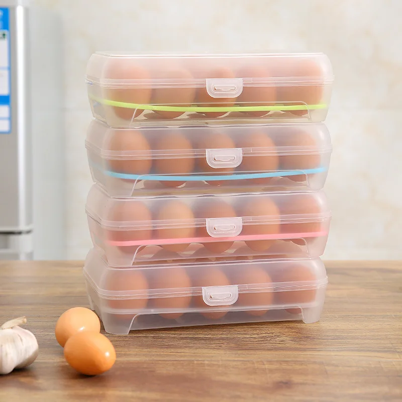 Kitchen 15compartment Egg Box Refrigerator Egg Preservation Storage Box Portable Anti-collision Plastic Compartment Tray