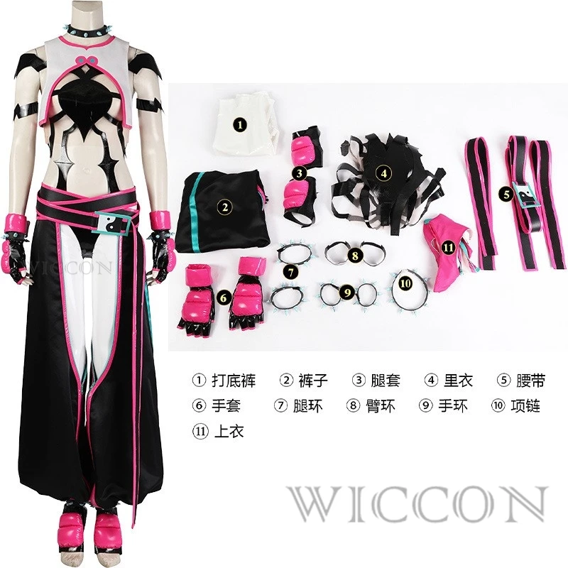 Juri Han Cosplay Kostüm Kämpfer Spiel SF6 Outfits Halloween Karneval Party Kleidung Verkleidung Roleplay Frauen Fantasia Outfits Perücke