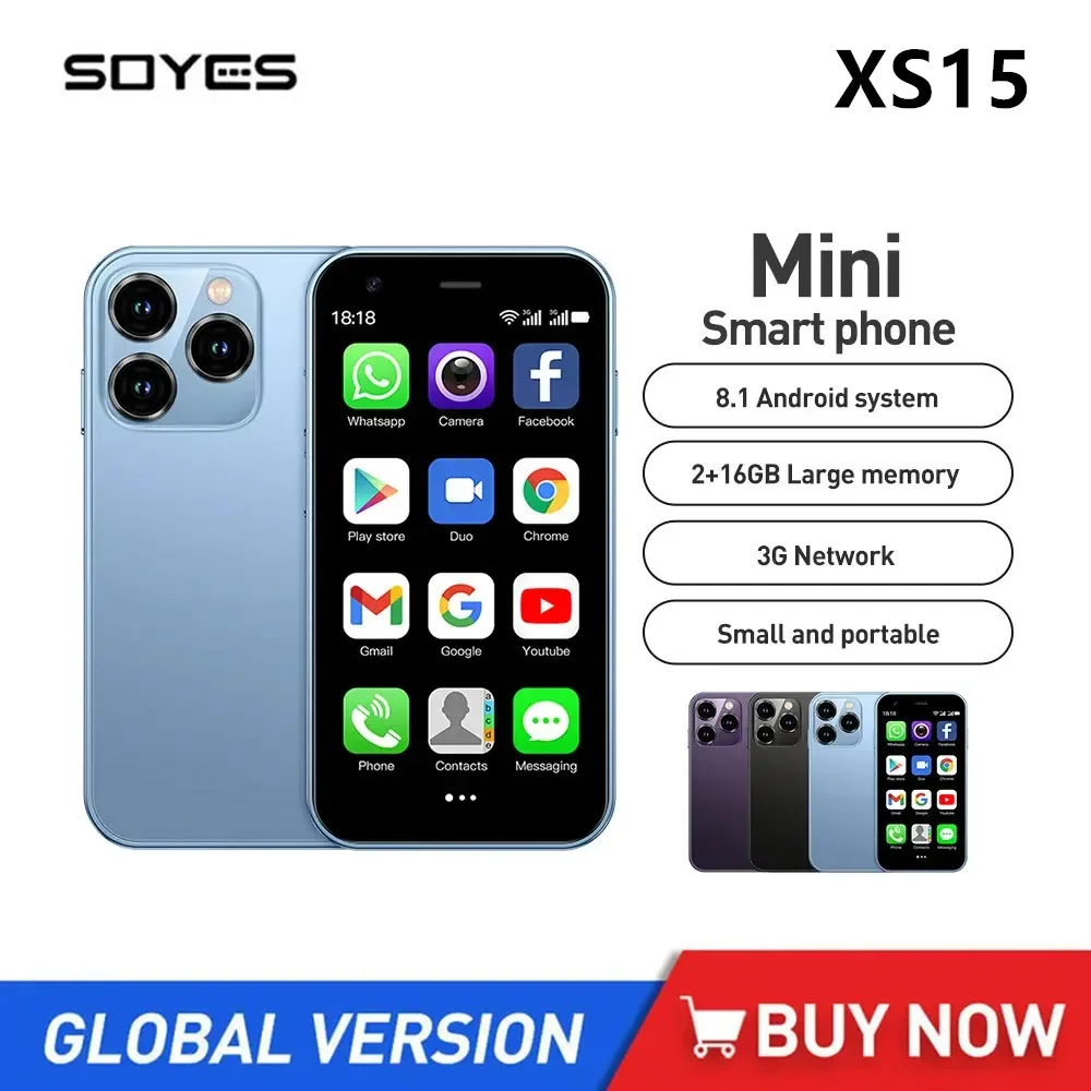 

SOYES XS15 Ultra-thin 3.0Inch Small Phone 2GB+16GB Android 8.1 Dual SIM Standby 1000mAh With Play Store Wifi GPS 3G Cell Phones