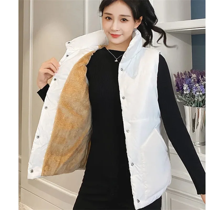 2021 Autumn Winter Women Solid Loose Vest Stand Collar Long Vest Jacket