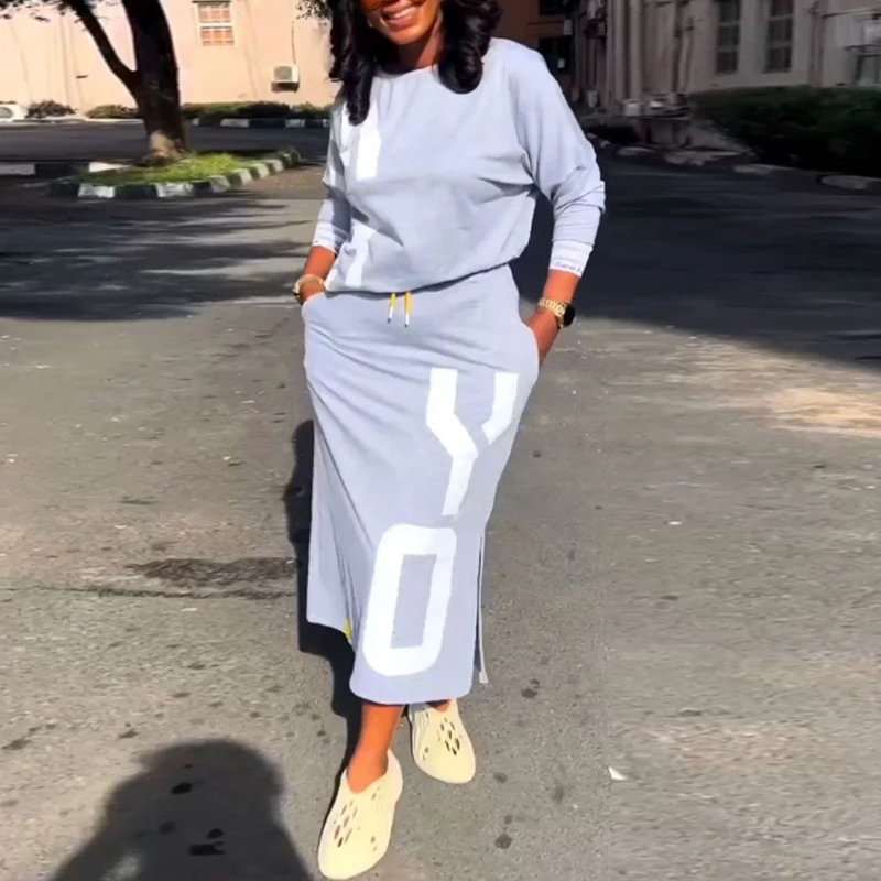 

2023 New Fashion Autumn Dress Set Women's Sexy Printed Long Sleeve Top and Skirt Two-Piece Set