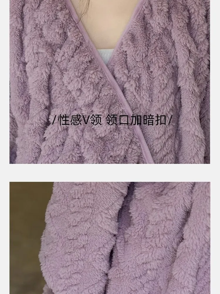 Women Sleepwear Sleepwear Pajamas Korean style Thick Warm Flannel Nightgowns Women Simple Gentle Tender Fluffy Heating Nightdress Winter Soft Sleepwear