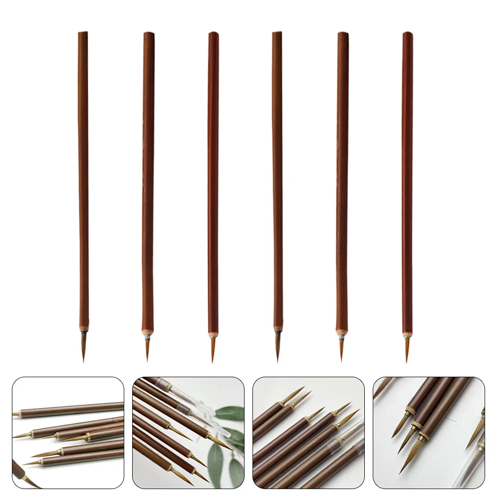 6 Pcs Chinese Painting Weasel's Hair Delineating Writing Brush Student Oil Kit Japanese Sumi Bamboo Kids Pens