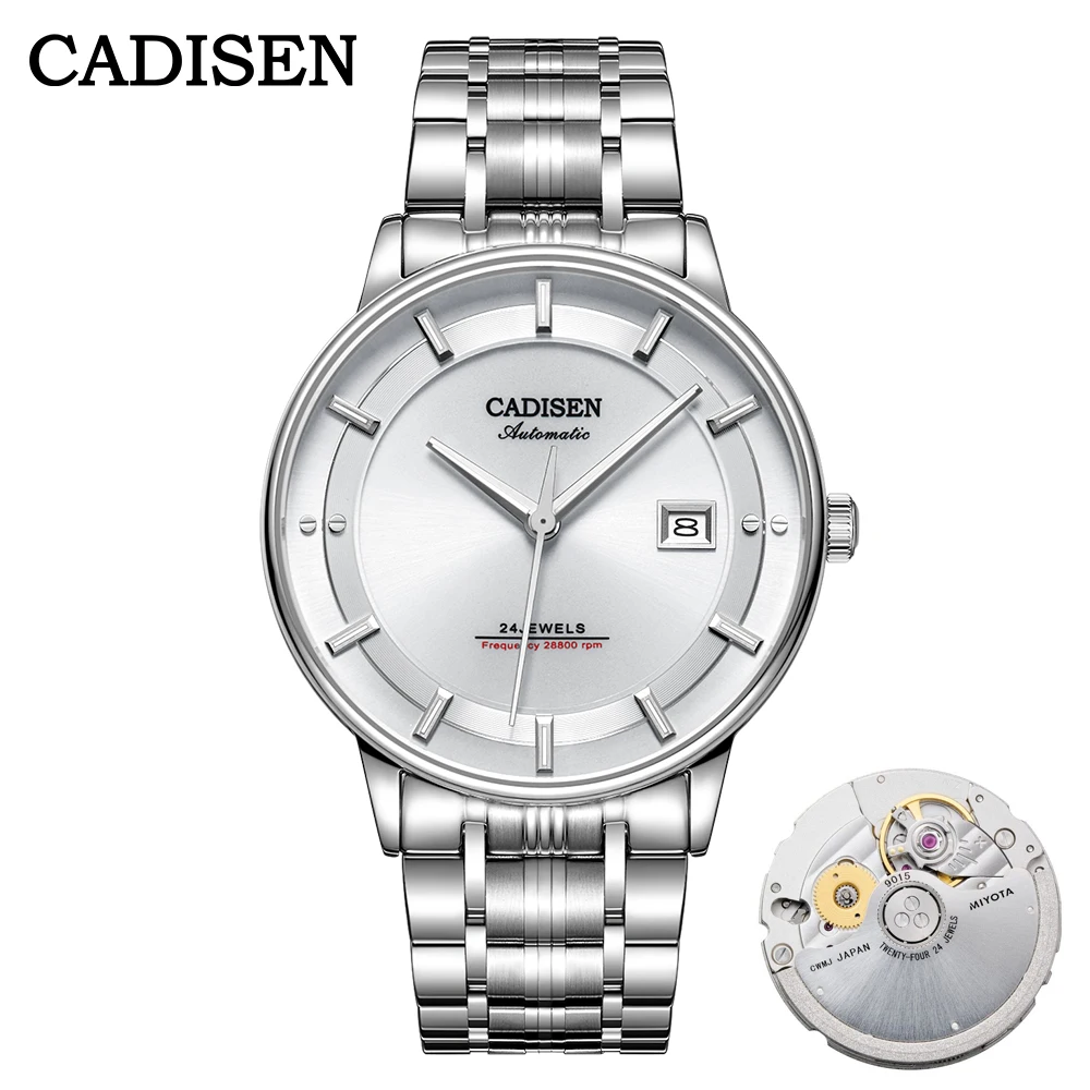 CADISEN ホワイトダイヤル Miyota 9015 ハイビート CADISEN Mechanical Wristwatches MIYOTA 9015 Movement