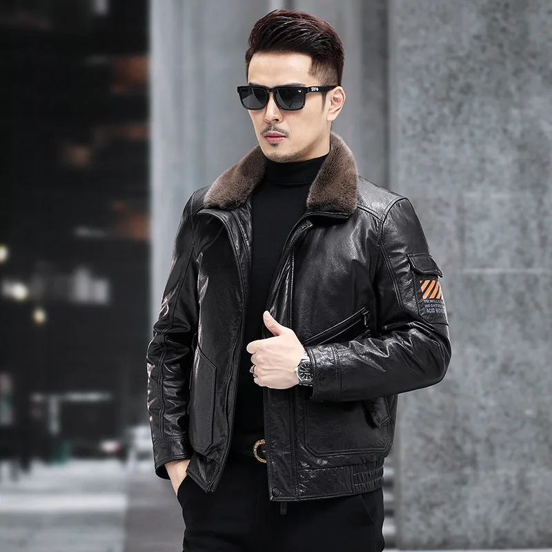 

Искусственная штрафа для десять слоев кожаной куртки из козьей кожи, мужской кожаный пуховик, Короткая кожаная куртка, свободная масляная восковая влажная