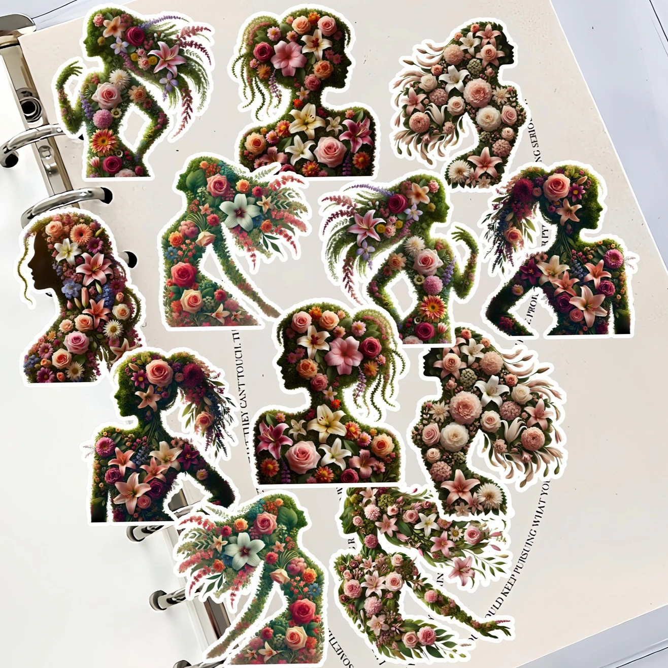 18 Stück handbemalte süße frische Blumensilhouette Mädchen Aufkleber Scrapbooking Handwerk Tagebuch Album Telefon Computer Siegel dekorativ