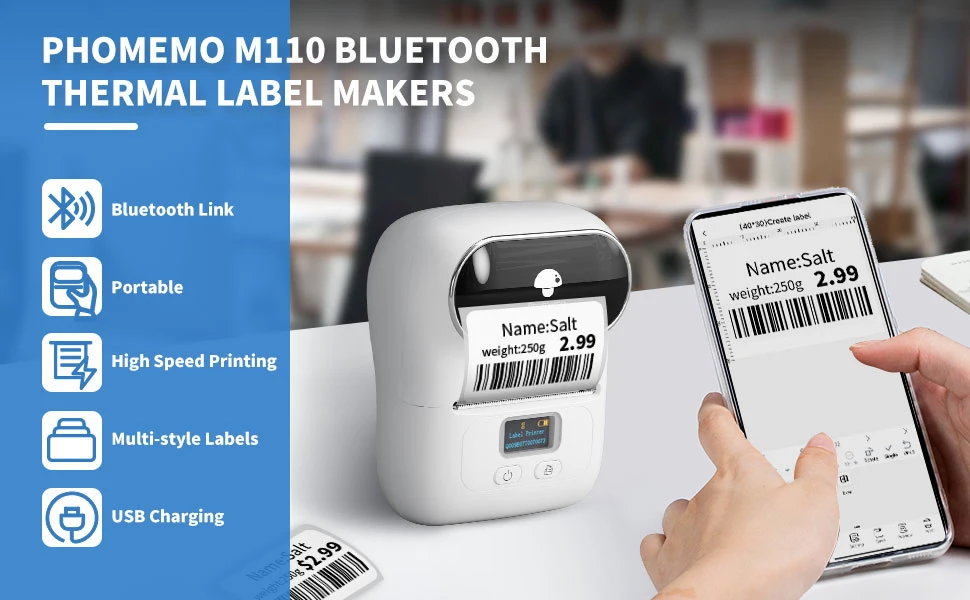 best instant printer for iphone Phomemo M110 Address Label Maker for Mailing Portable Label Sticker Barcode Printer for Clothing Self-adhesive Label Printer phone mini printer