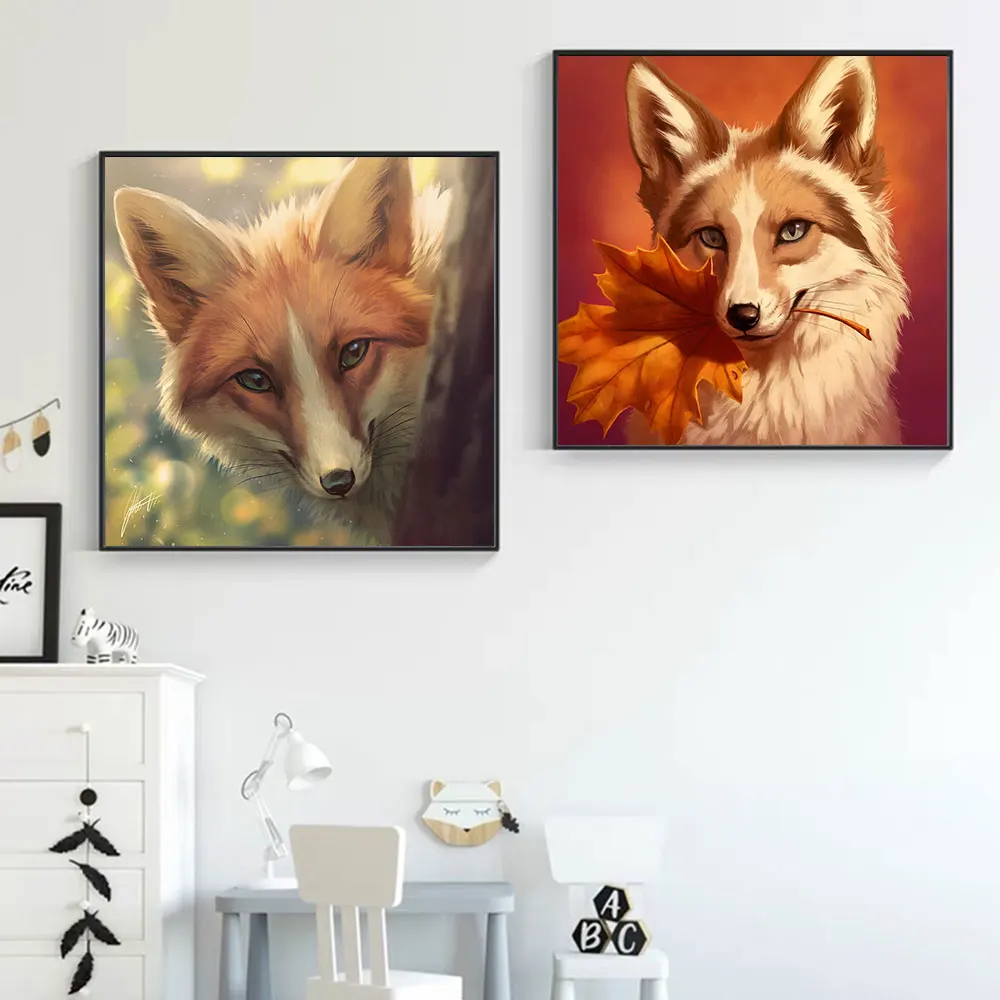 

Spring Fox And Maple Leaf Canvas Painting Modern Art Animal Posters And Prints Wall Pictures For Living Room Cuadros Decor Gifts