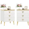 3-Drawer Nightstand Set of 2, Luxury Bedside Table End Table with Storage Drawers and Golden Legs, Modern Nightstand for Bedroo 1