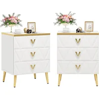 3-Drawer Nightstand Set of 2, Luxury Bedside Table End Table with Storage Drawers and Golden Legs, Modern Nightstand for Bedroo 1