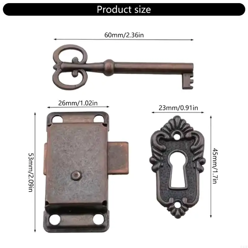 H4GE 2pcs Small Zinc Alloy Cabinet Lock Set for Decorative Antique Furniture