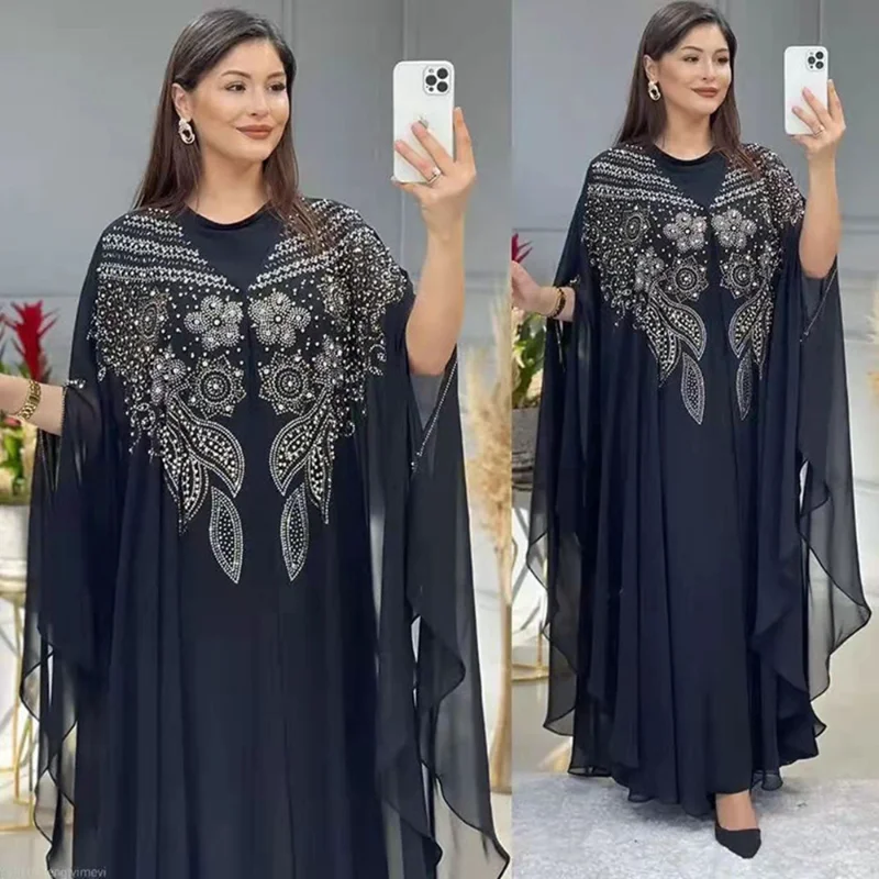 

Plus Size African Party Dresses for Women Chiffon Boubou Ankara Dashiki 2 PCS Set Outfit Dubai Kaftan Abaya Robe Marocaine Femme