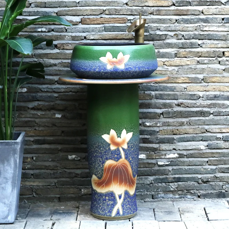 

Vertical Column Type Wash Basin Ceramic Vertical Washbasin Outdoor Floor Type Inter-Platform Apartment Balcony Integrated Basin