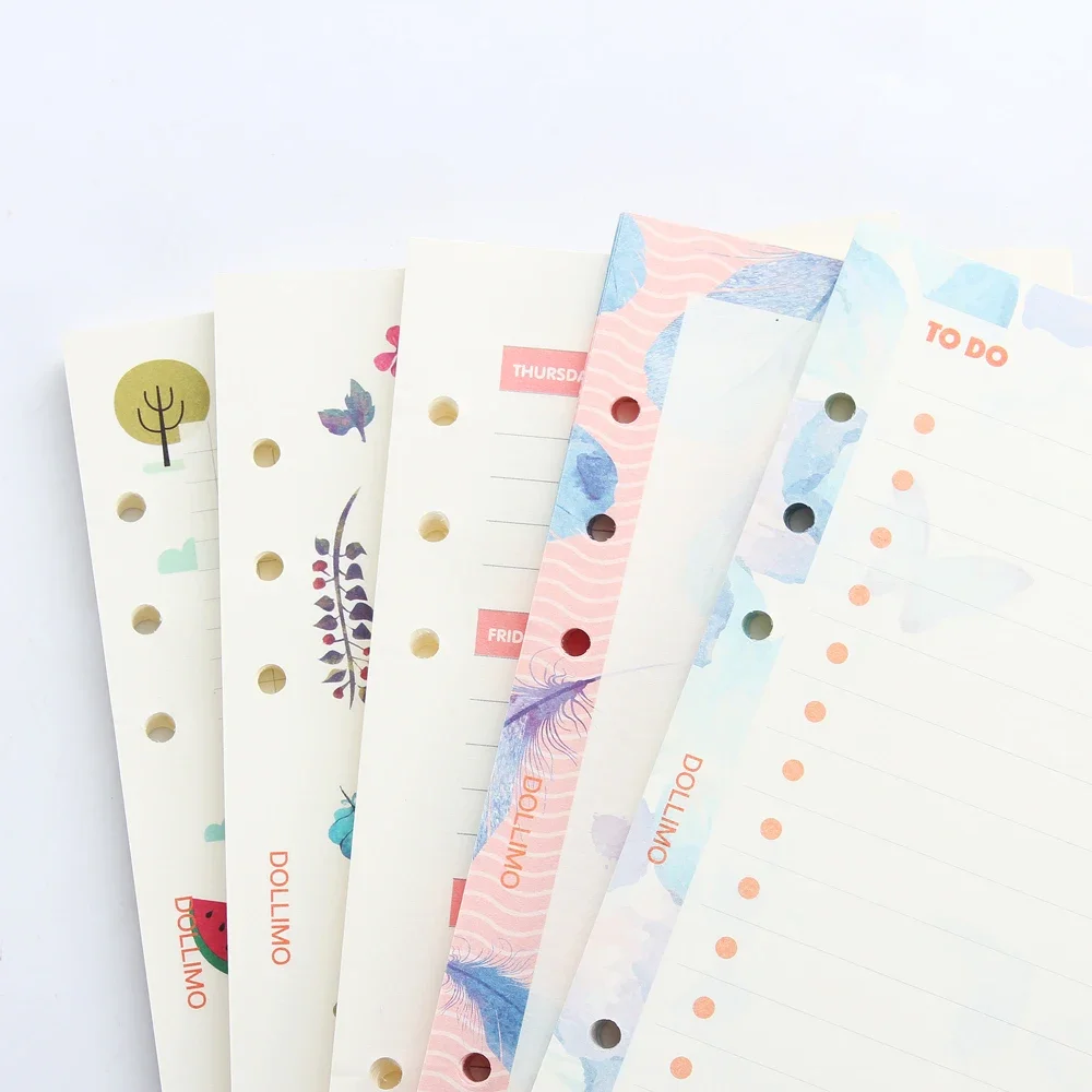 Cute original creative inner paper core for spiral planner notebook,cartoon 6 holes refiling inner paper stationery,5 kinds A5A6