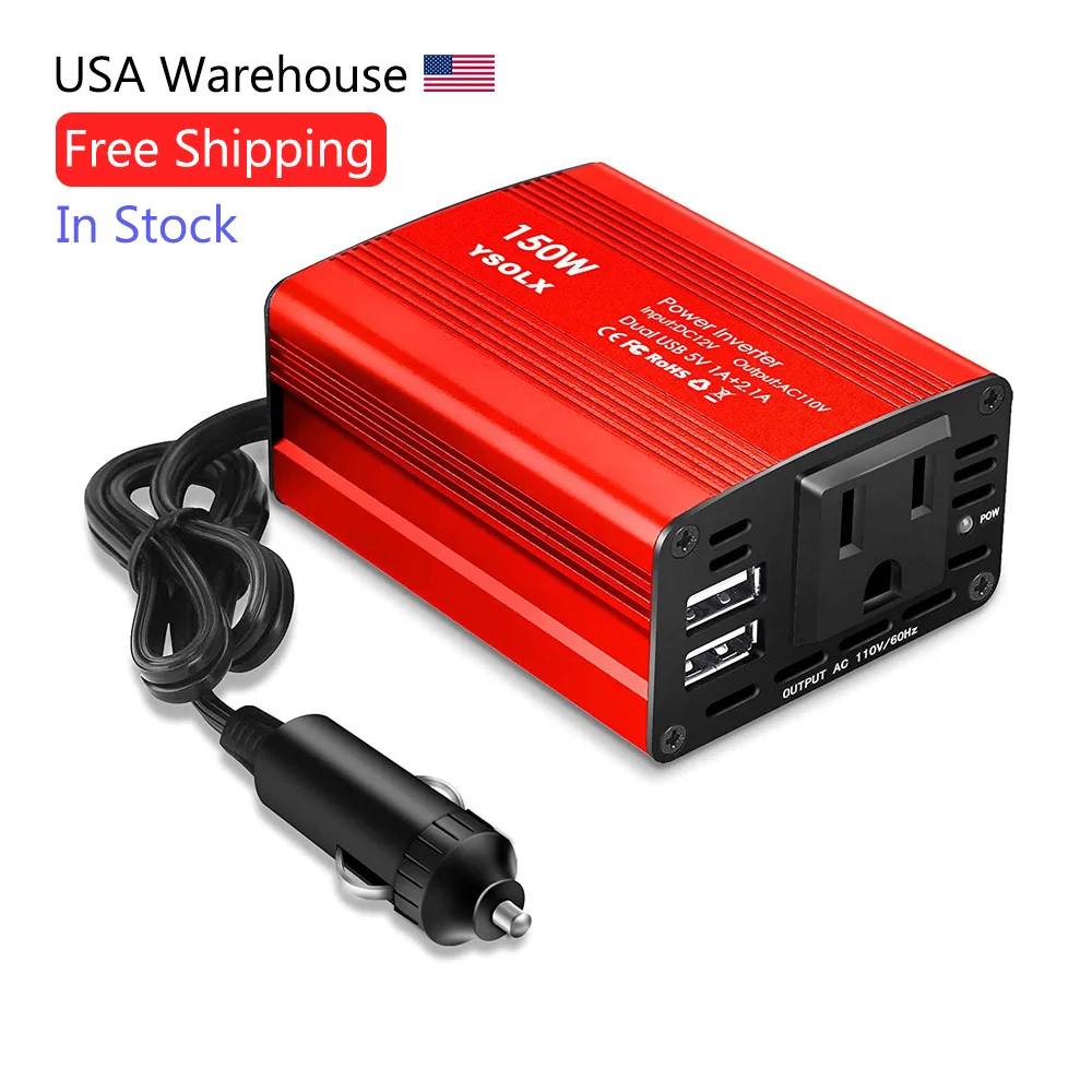 

Free Shipping 150W Car Power Inverter DC 12V To 110V AC Outlet Converter With 2.1A Dual USB Car Charger Adapter