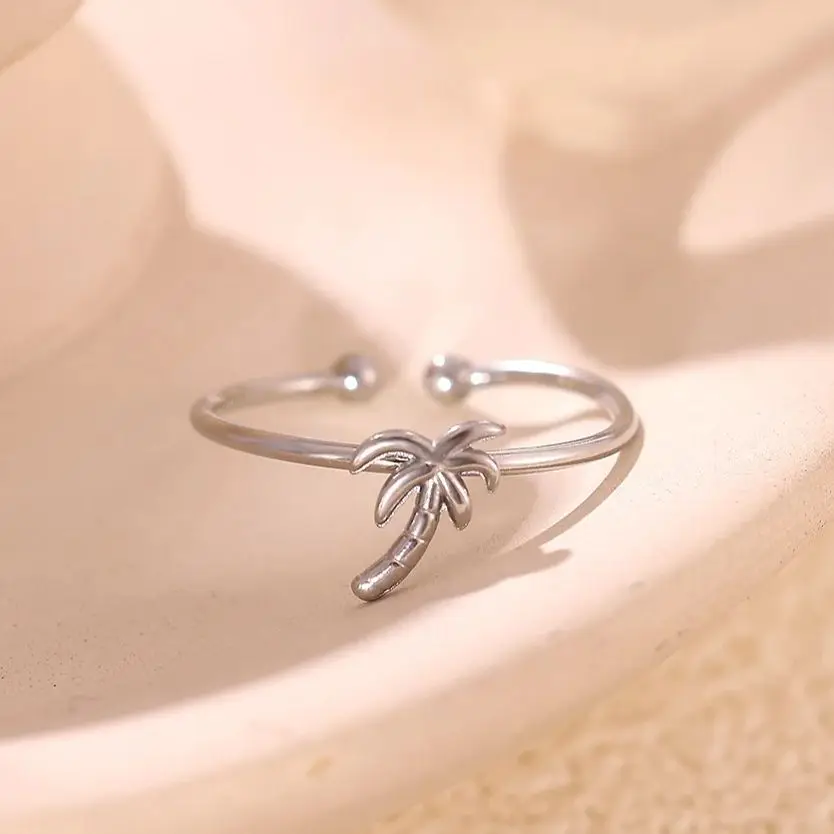 Stainless Steel Palm Tree Ring for Women Jewelry