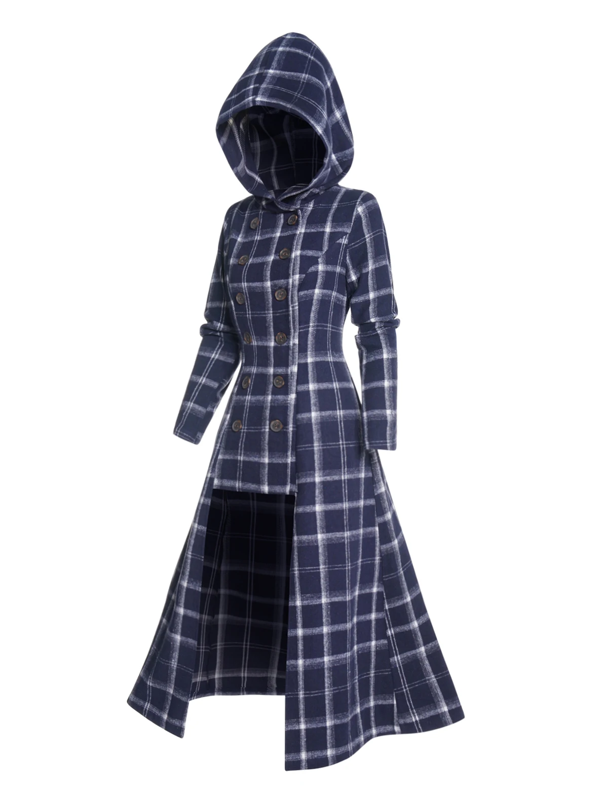 Plaid print longline hooded coat Clearance