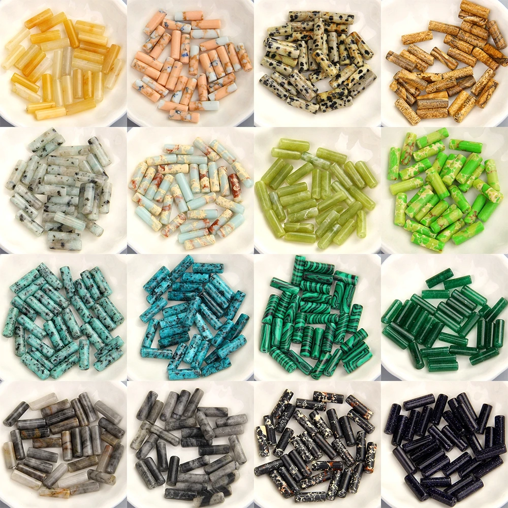 Nuovo In 13X4Mm Perline Di Pietra A Forma Di Cilindro Natural Amazonite Jades Malachite Tube Bead Bracciali Fai Da Te Anelli Orecchini Per Donna Uomo