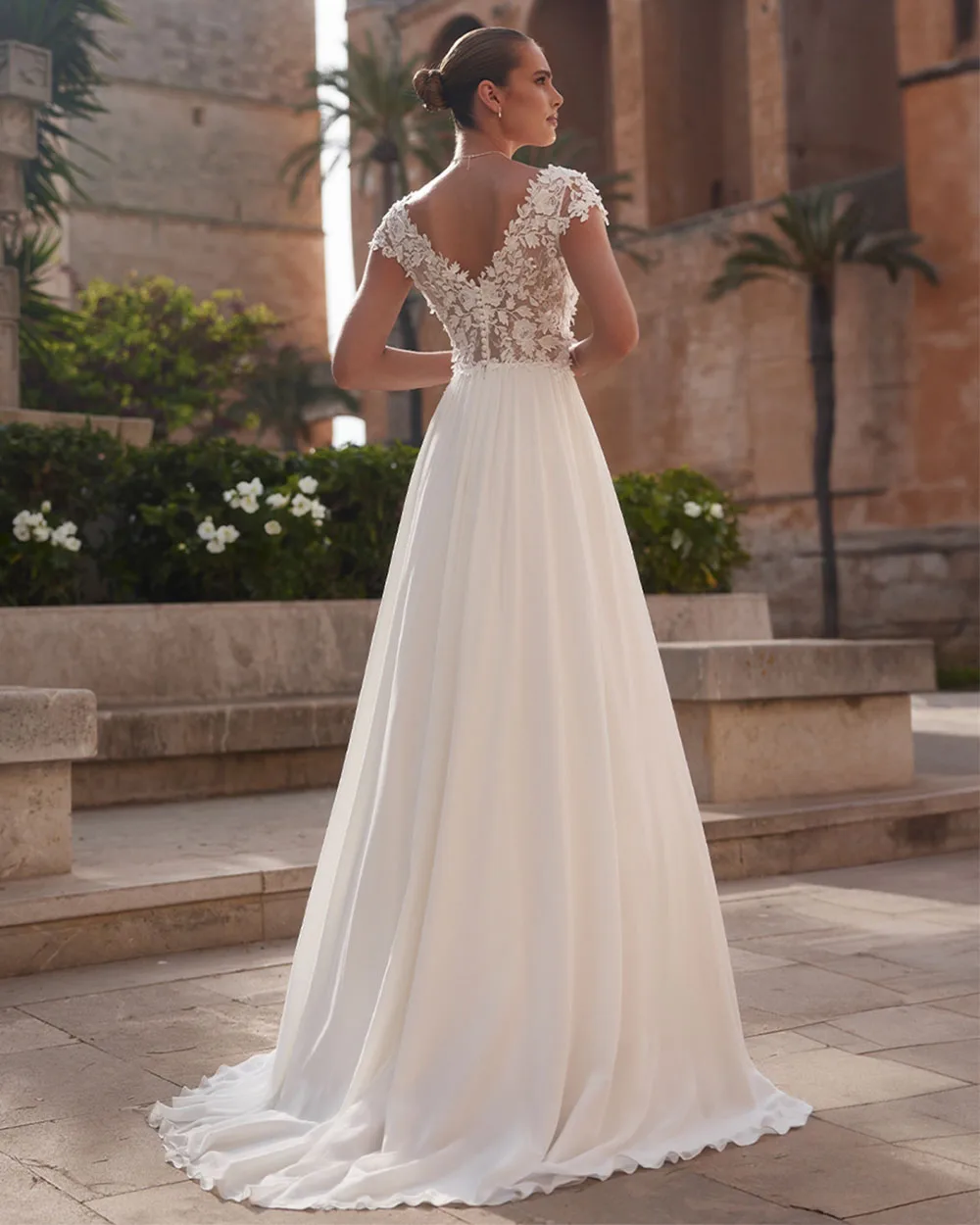 2025 A-Line Lace Wedding Dress Brides Boho Women Cap Sleeve V-Neck Open Back Luxury Lace Elegant Bridal Gown Customized 2