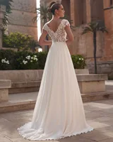 2025 A-Line Lace Wedding Dress Brides Boho Women Cap Sleeve V-Neck Open Back Luxury Lace Elegant Bridal Gown Customized 2