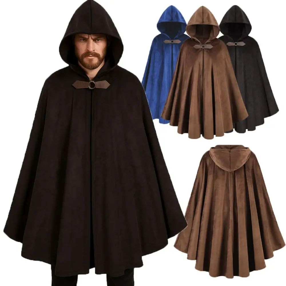 Suede Halloween Hooded Cloak Black Brown Cosplay Costume