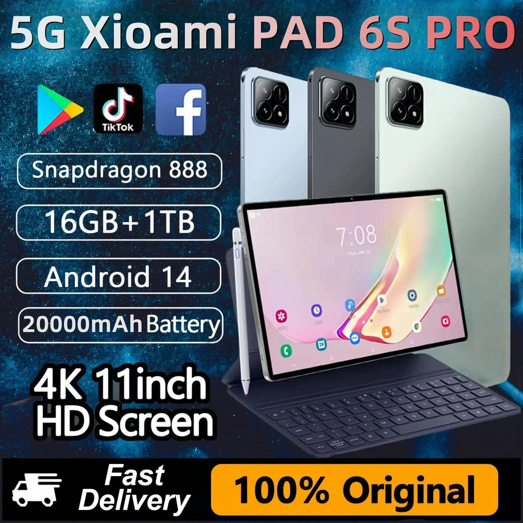 Global Version Original Xioami Pad 6S Pro Tablet 11inch HD 4K Android 14 16GB+1T 20000mAh 5G Dual SIM WiFi GPS Tablet PC tablet pc