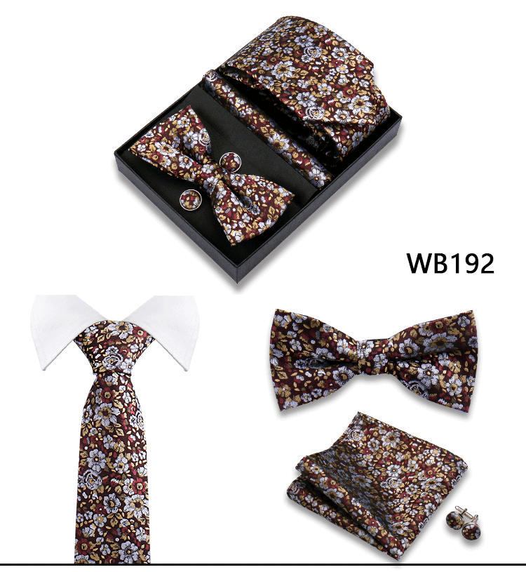 Herren-Krawatte in Geschenkbox, Fliege und Einstecktuch, Manschettenknöpfe-Set für Männer, Hochzeit, Business, formeller Anzug, individuelle Krawatte, Gravata-Geschenkset – Detail 32