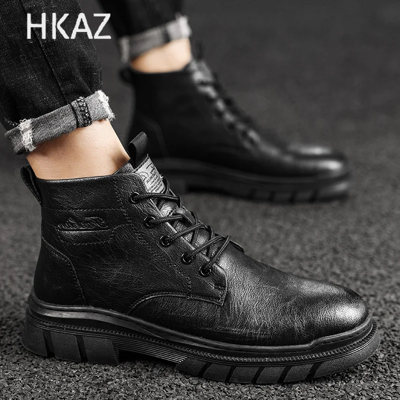 Men's Boots Round Toe Thick Bottom Comfortable Non-slip Wear-Resistant Fashion Wild Explosive Style Spring and Autumn Main Push