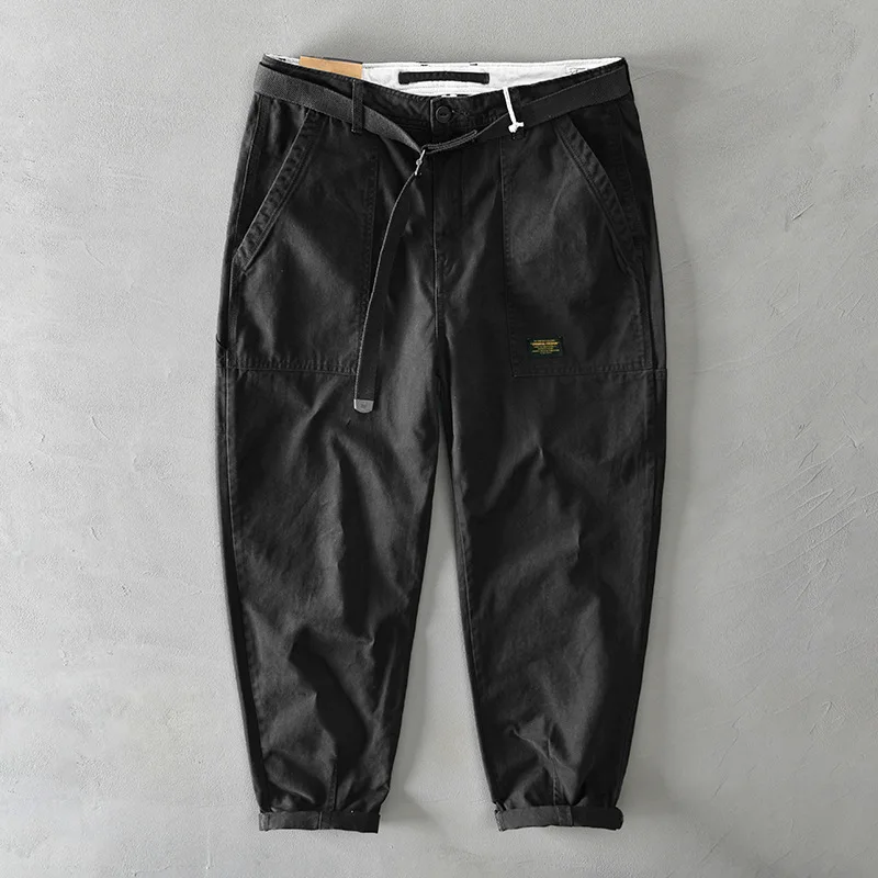 Autumn/Winter New Men's Cotton Solid Color Multi Pocket Japanese Casual Work Pants