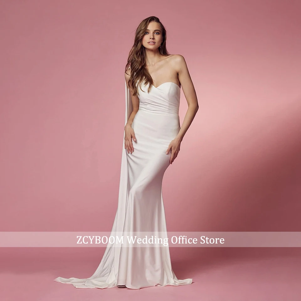 Elegantes Marineblaues Einschultriges Meerjungfrauen-Abendkleid aus Satin 2026 Ärmellos mit Offenem Rücken Bodenlang Figurbetontes Party- und Ballkleid – Detail 9