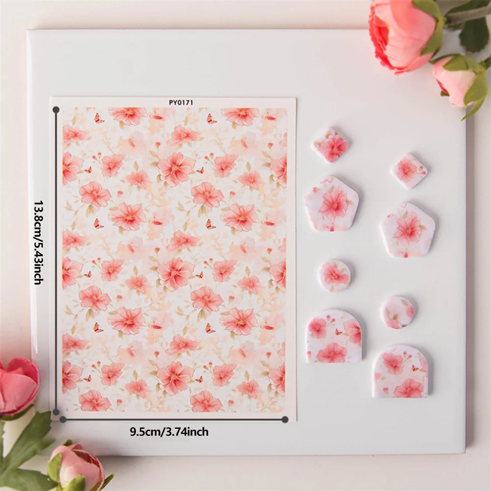 Floral Plant Pattern Polymer Clay Water Transfer Paper Colorful Water Soluble Disposable Sticker Pottery Earrings 9.5x13.8cm, polymer clay tools,clay sculpting tools,pottery sculpting tools,clay craft tool
