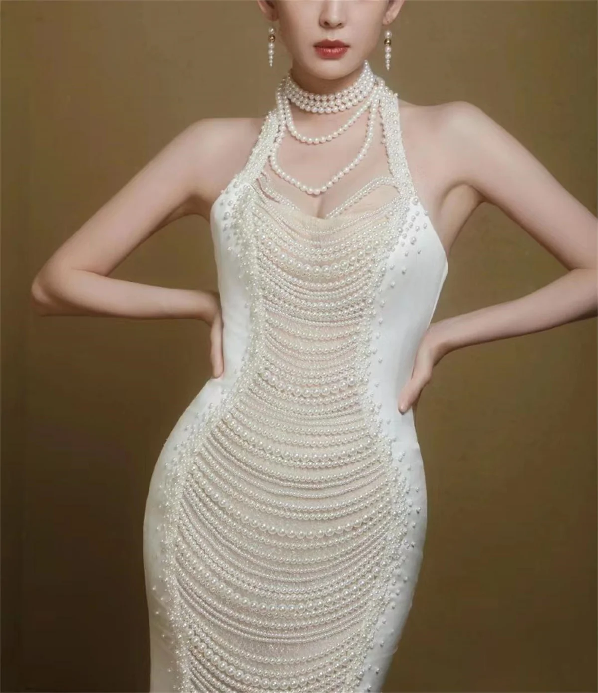 

Luxury White Pearls Mermaid Prom Dress 2024 Arabic Beading Tassel Birthday Celebrity Pageant Party Gown Socialite Trailing