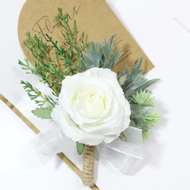 Boutonniere And Wrist Corsag Wedding Supplies Banquet Guests Simulated Flowers Groom Bride White Rose Series 456