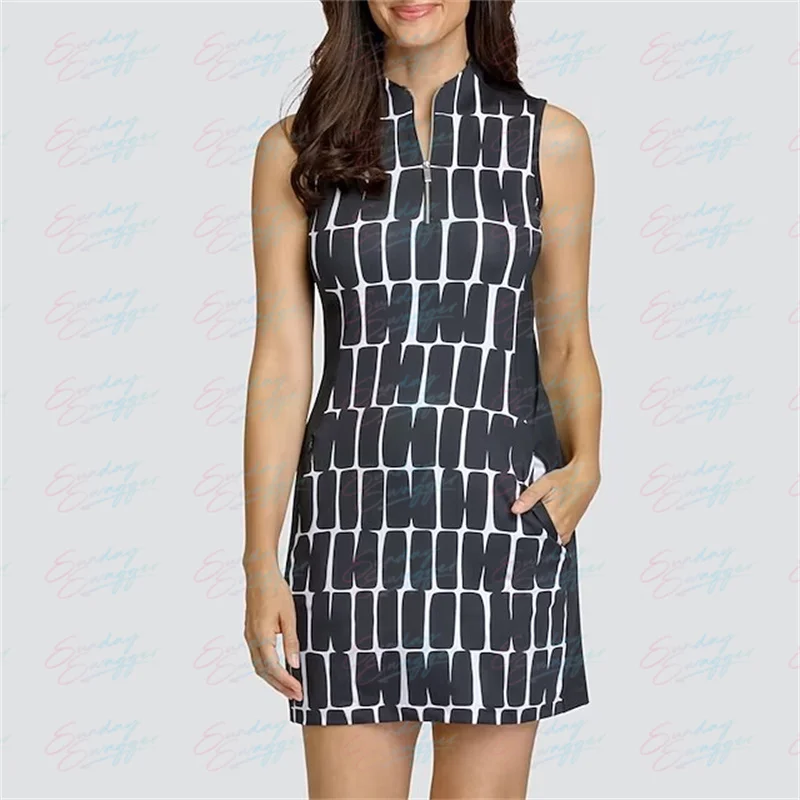 

Black Golf Leisure Sports Women's Sleeveless Dress Fitness Breathable Quick Drying Training Sportswear Running Fitness Dress