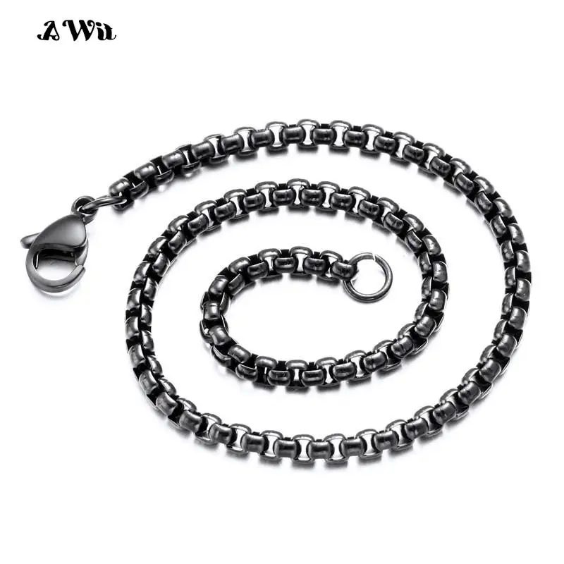 AWit Rope Chain Box Necklace Stainless Steel Chains Link Necklaces Pendant DIY Jewelry Never Rub Off 2MM 2.5MM 3MM 4MM