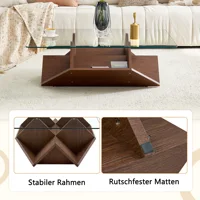 Table basse multi-rangement avec verre trempé et MDF, finition noyer, avec compartiments spacieux pour salon et bureau 5