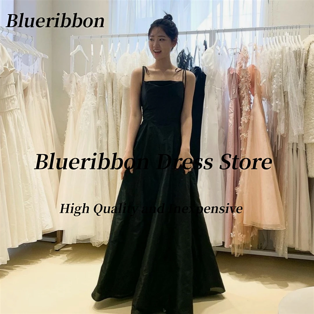 

Blueribbon Black A Line Dresses for Prom Party Evening Spaghetti Strapless Sexy Backless Bridesmaid Wear Wedding Banquet