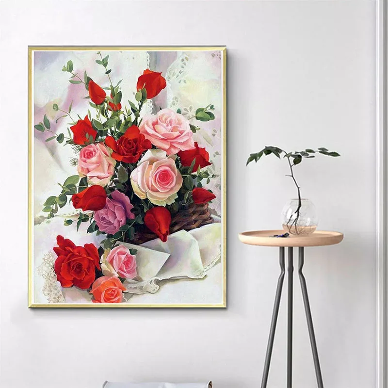 5D DIY Diamond Painting Flower Vase Cross Stitch Kit Full Round Diamond Embroidery Mosaic Rose Art Picture Rhinestone Home Decor 5d shiny diamond painting