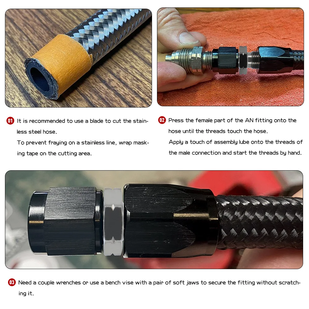 Aluminum Hose Fitting LZONE-AN3 Male 3/8x24 UNF to M10x1.25 / M10x1.5 / M10x1.0 Male Bubble Flare Stainless Steel Brake Fittings Adapter