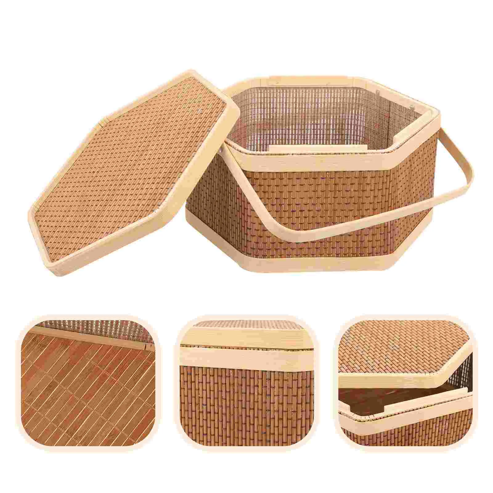 

Hand Basket Woven Egg Large Picnic Eggs with Lid Hamper Portable Storage Holder Wicker
